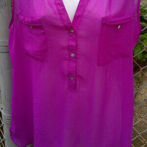 Apt. 9 Sleeveless V-Neck Blouse Robust Orchid Breast Pockets Size XL  NWT